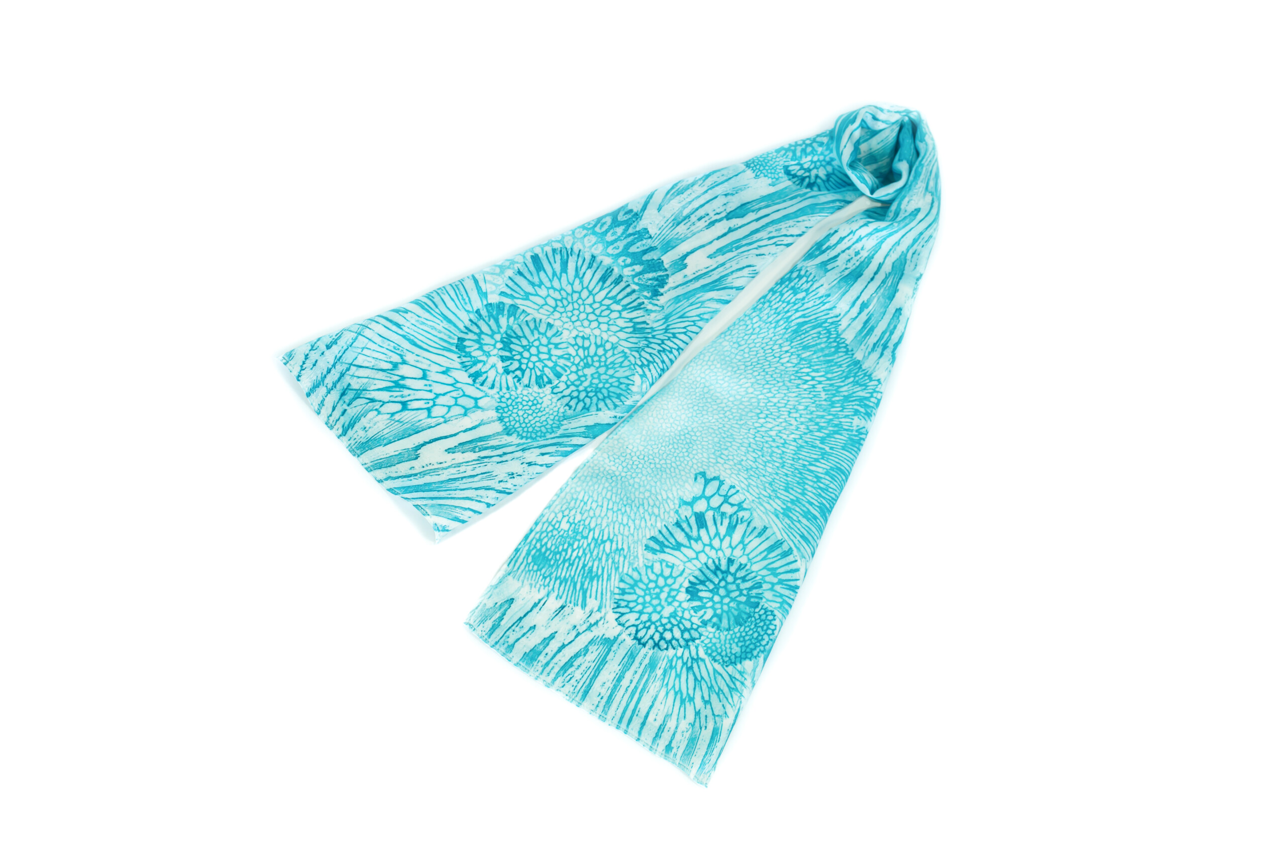 サンゴ染め シルクスリムスカーフ ターコイズ